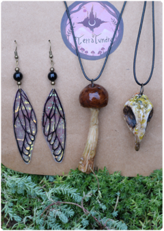 amulet kit mushroom fantasy earring fairyblack onyx magic nature terratundra art gustavo floering