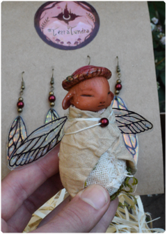 KIT 05 Mushroom Baby Fairy Art Doll + 2 pairs of Fairy Wings Earrings - buy online