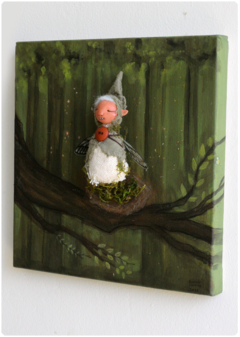 Quadro 3D "Ninho de fada na floresta" - Tela original, pintura + escultura - comprar online