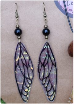 fairy wing earring natural stone black onyx sphere