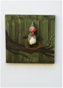 Quadro 3D "Ninho de fada na floresta" - Tela original, pintura + escultura