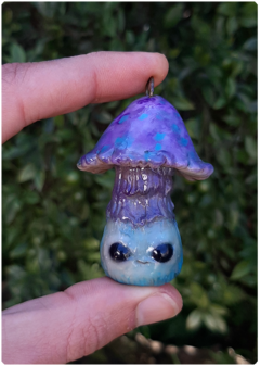 Mushroom Being Amulet 06 - Bluish purple | Magical Creature Pendant