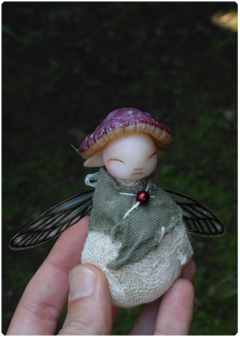 Image of KIT 02 Mushroom Baby Fairy Art Doll + 2 pairs of Fairy Wings Earrings