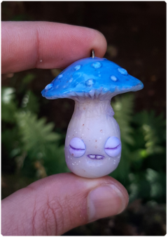 Mushroom Being Amulet 07 - Blue | Magical Creature Pendant