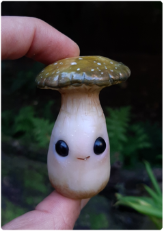 Image of Collectible Miniature: Mushroom Being 08 - Green | Fungus Art Doll