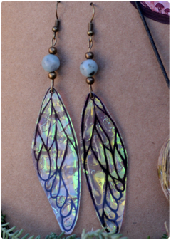 fairy wing earring natural stone turquoise sphere