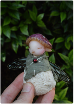 KIT 02 Mushroom Baby Fairy Art Doll + 2 pairs of Fairy Wings Earrings