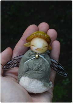 KIT 04 Mushroom Baby Fairy Art Doll + 2 pairs of Fairy Wings Earrings - online store