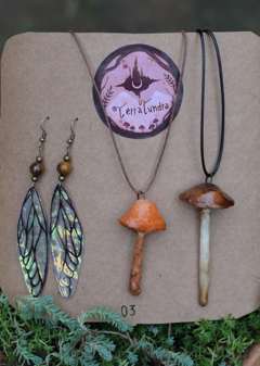 amulet kit mushroom fantasy earring stone tiger's eye fairy magic nature terratundra art gustavo floering