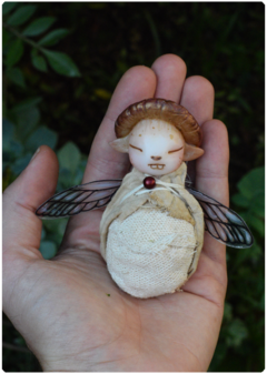 KIT 01 Mushroom Baby Fairy Art Doll + 2 pairs of Fairy Wings Earrings - buy online