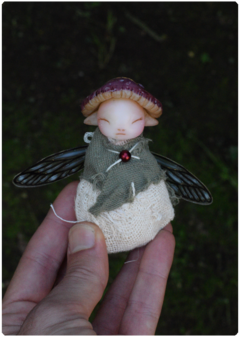 KIT 02 Mushroom Baby Fairy Art Doll + 2 pairs of Fairy Wings Earrings - buy online