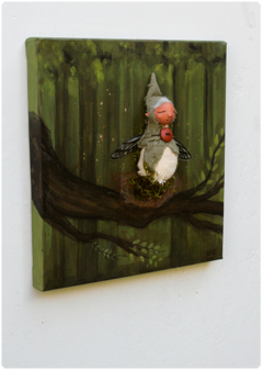 Quadro 3D "Ninho de fada na floresta" - Tela original, pintura + escultura - TerraTundra - Artes Mágicas