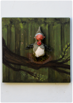 Quadro 3D "Ninho de fada na floresta" - Tela original, pintura + escultura