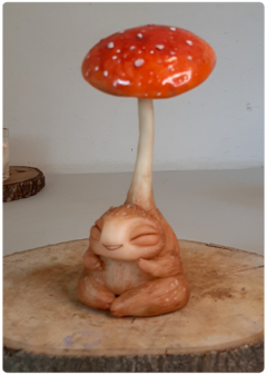 Image of Art Doll KINO, Amanita Baby Mushroom Being - Magic Fungus OOAK Sculpture