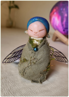 Baby Mushroom Fairy 2 - Blue Elemental Art Doll Sculpture