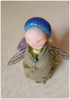 Baby Mushroom Fairy 2 - Blue Elemental Art Doll Sculpture - online store