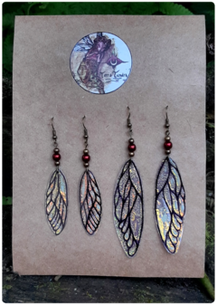 2 pairs of Cicada Fairy Wings Earrings - Small and Big | Unique handcrafted creation - TerraTundra - Artes Mágicas