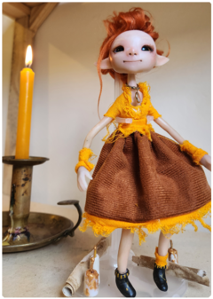 Image of Hi, the Fire Elemental - Little Traveler OOAK Art Doll, Unique Sculpture