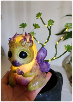 Art Doll KOINÚR, the Plant Dragon Creature - OOAK Eco Sculpture with LED - FREE Shipping! - online store