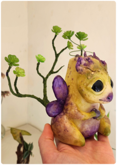 Art Doll KOINÚR, the Plant Dragon Creature - OOAK Eco Sculpture with LED - FREE Shipping! on internet