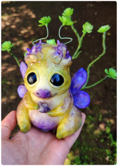 Art Doll KOINÚR, the Plant Dragon Creature - OOAK Eco Sculpture with LED - FREE Shipping!