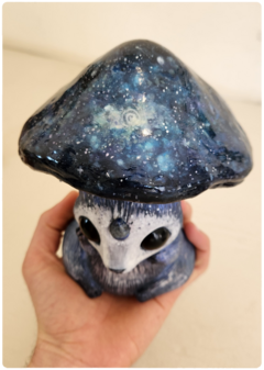 Art Doll LUPIUS, the Cosmic Mushroom - OOAK Eco Sculpture with Lapis Lazuli - FREE shipping on internet