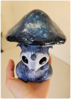 Art Doll LUPIUS, the Cosmic Mushroom - OOAK Eco Sculpture with Lapis Lazuli - FREE shipping on internet