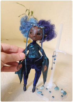 Mizu, the Water Elemental - Little Traveler OOAK Art Doll, Unique Sculpture