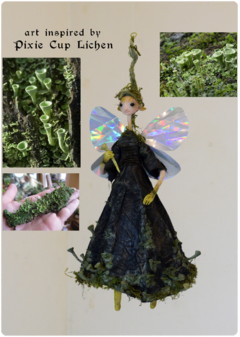 Pixie Cup Lichen Fairy - Mushroom OOAK Art Doll | Unique Fungi Poseable Sculpture on internet