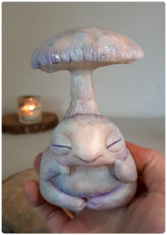 Art Doll PINYON, Baby Mushroom Being Iridescent Pastel - Magic Fungus OOAK Sculpture - buy online