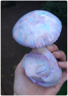 Image of Art Doll PINYON, Baby Mushroom Being Iridescent Pastel - Magic Fungus OOAK Sculpture