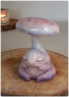 Image of Art Doll PINYAN, Baby Mushroom Being Iridescent Pastel - Magic Fungus OOAK Sculpture