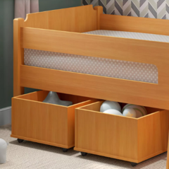 Cama Solteiro Infantil Geval Bella Plus com 2 baús para brinquedos escada e proteção lateral Nature - comprar online