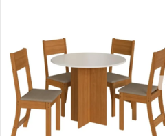 Conjunto de Mesa Redonda Sala de Jantar Alice com 4 Cadeiras 0,90m Off Off White / Cacau Indekes - comprar online