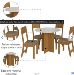 Conjunto de Mesa Redonda Sala de Jantar Alice com 4 Cadeiras 0,90m Off Off White / Cacau Indekes - loja online