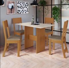 Conjunto De Mesa Sala De Jantar Carla Com 4 Cadeiras 1,08m Freijó/off White Indekes