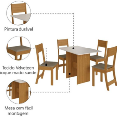 Conjunto De Mesa Sala De Jantar Carla Com 4 Cadeiras 1,08m Freijó/off White Indekes - Móveis a Pronta Entrega | BEM BARATO MÓVEIS E ESTOFADOS