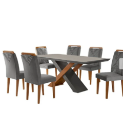 Conjunto Mesa Imperatriz com 6 Cadeiras Amsterdã em Mdf Rufato Imbuia/Grafite - comprar online