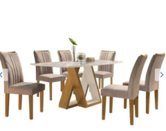 Conjunto Mesa de Jantar Belle 1,70M com 06 Cadeiras Belle Cel Móveis Ypê/Off White Cestaplus - comprar online