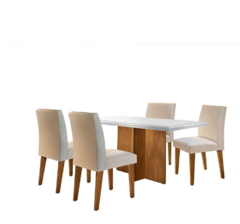 Conjunto de Mesa de Jantar Berlim II com Tampo de Vidro Off White e 4 Cadeiras Grécia Veludo Creme - comprar online