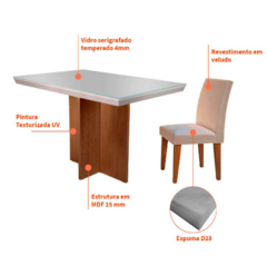 Imagem do Conjunto de Mesa de Jantar Berlim II com Tampo de Vidro Off White e 4 Cadeiras Grécia Veludo Creme