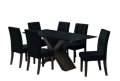 Conjunto Mesa Dubai 1,80m Mdf Com 6 Cadeiras Castanho/preto - comprar online