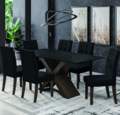 Conjunto Mesa Dubai 1,80m Mdf Com 6 Cadeiras Castanho/preto