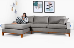 Sofa Living California 4 Lugares Chaise Lado Direito Revestido Linho Base Madeira:Cinza CINZA - comprar online