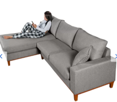 Sofa Living California 4 Lugares Chaise Lado Direito Revestido Linho Base Madeira:Cinza CINZA na internet