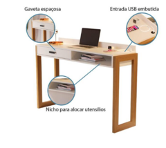 Escrivaninha Com Gaveta E Entrada Usb Integrada 1,30m Jb 6055 Off White / Nature - Móveis a Pronta Entrega | BEM BARATO MÓVEIS E ESTOFADOS