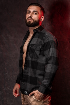 LONG SLEEVE SHIRT FLANNEL PLATED BLACK GRAY - buy online