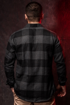 LONG SLEEVE SHIRT FLANNEL PLATED BLACK GRAY on internet