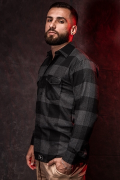LONG SLEEVE SHIRT FLANNEL PLATED BLACK GRAY - online store