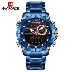 #04 - NAVIFORCE Luxury Original Men Sports Wrist Watch Gold Quartz Steel Waterproof Dual Display Clock Watches Relogio Masculino 9163 na internet